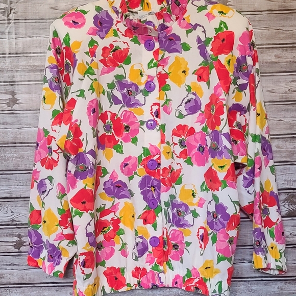 Vintage 90s Nicole Summers Bright Floral Summer Jacket M - Picture 8 of 9